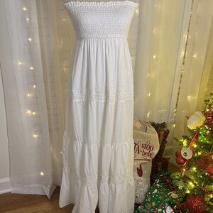 Twenty One Strapless White Maxi Dress with Embroidery